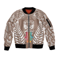 Personalised Kia Kaha Te Reo Maori Sleeve Zip Bomber Jacket Hei Tiki Mix Koru - Brown LT7 Unisex Brown - Polynesian Pride