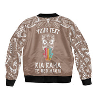 Personalised Kia Kaha Te Reo Maori Sleeve Zip Bomber Jacket Hei Tiki Mix Koru - Brown LT7 - Polynesian Pride