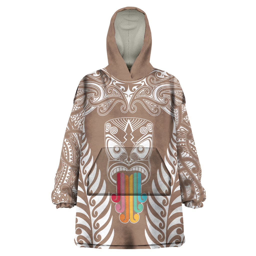 Personalised Kia Kaha Te Reo Maori Wearable Blanket Hoodie Hei Tiki Mix Koru - Brown LT7 One Size Brown - Polynesian Pride