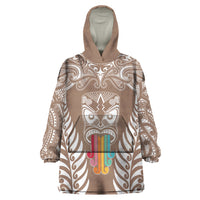 Personalised Kia Kaha Te Reo Maori Wearable Blanket Hoodie Hei Tiki Mix Koru - Brown LT7 One Size Brown - Polynesian Pride