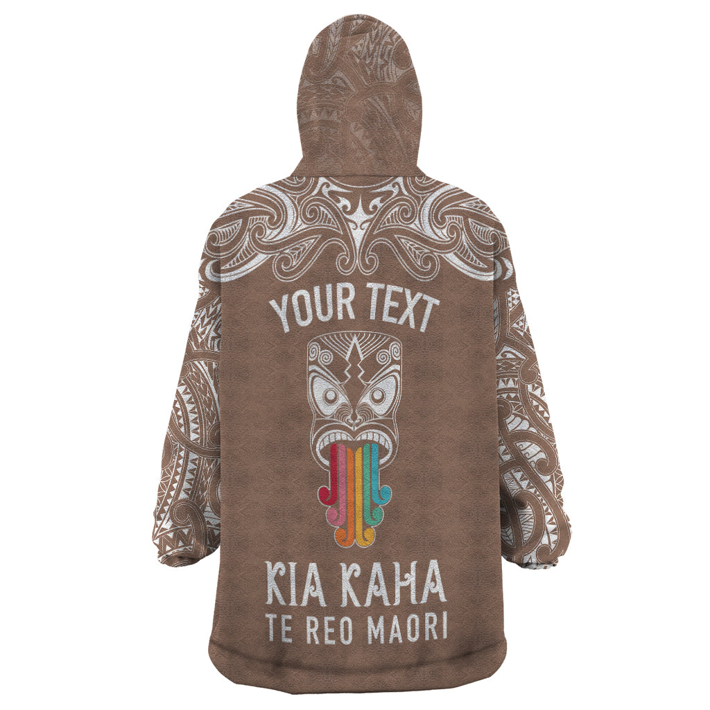 Personalised Kia Kaha Te Reo Maori Wearable Blanket Hoodie Hei Tiki Mix Koru - Brown LT7 - Polynesian Pride