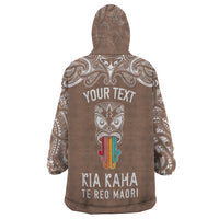 Personalised Kia Kaha Te Reo Maori Wearable Blanket Hoodie Hei Tiki Mix Koru - Brown LT7 - Polynesian Pride