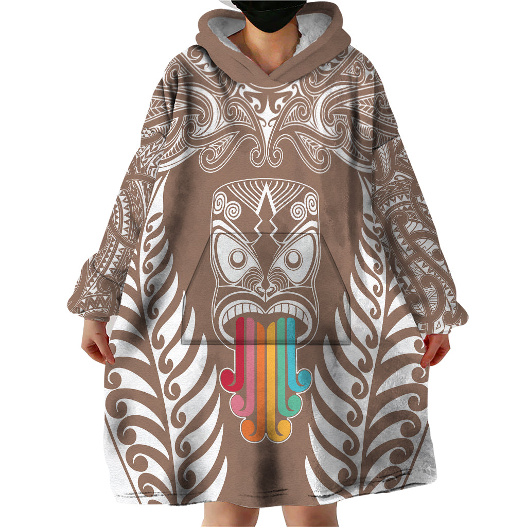 Personalised Kia Kaha Te Reo Maori Wearable Blanket Hoodie Hei Tiki Mix Koru - Brown LT7 - Polynesian Pride