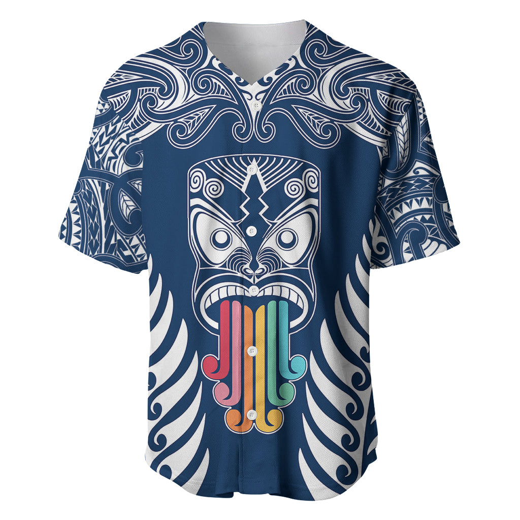 Personalised Kia Kaha Te Reo Maori Baseball Jersey Hei Tiki Mix Koru - Navy Blue LT7 Navy - Polynesian Pride