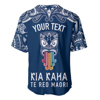 Personalised Kia Kaha Te Reo Maori Baseball Jersey Hei Tiki Mix Koru - Navy Blue LT7 - Polynesian Pride