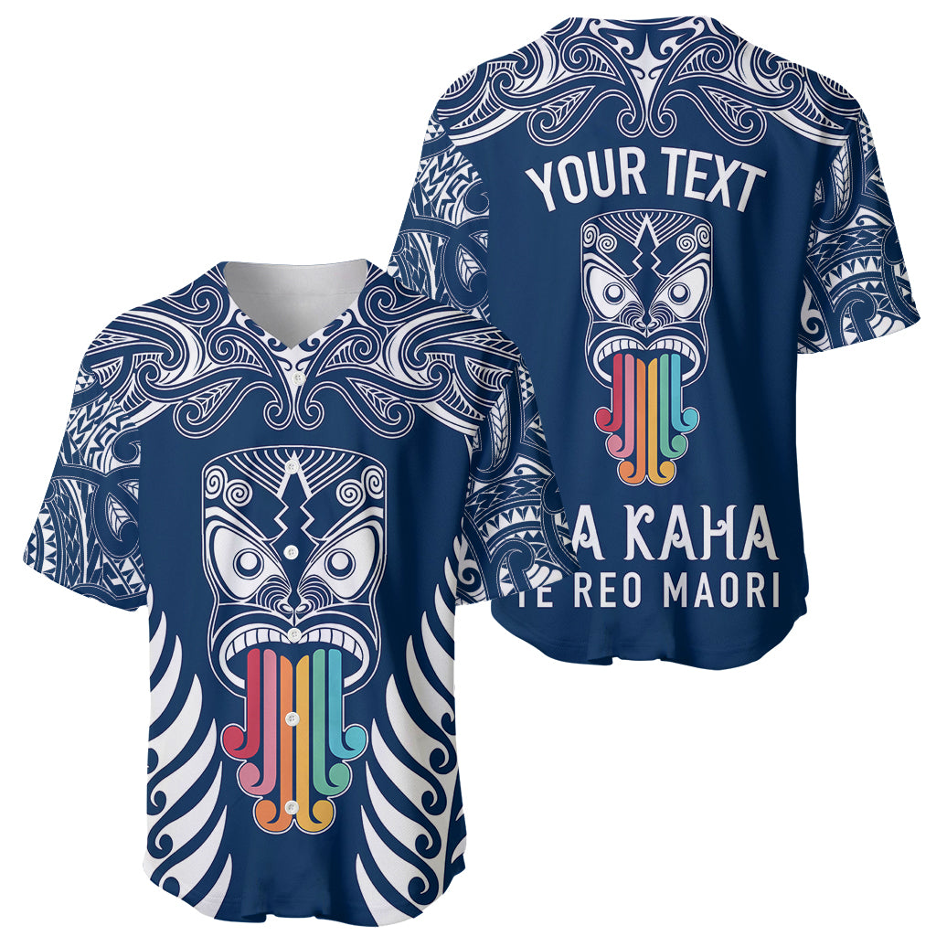 Personalised Kia Kaha Te Reo Maori Baseball Jersey Hei Tiki Mix Koru - Navy Blue LT7 - Polynesian Pride