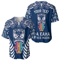 Personalised Kia Kaha Te Reo Maori Baseball Jersey Hei Tiki Mix Koru - Navy Blue LT7 - Polynesian Pride