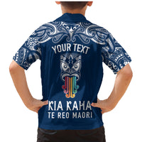 Personalised Kia Kaha Te Reo Maori Family Matching Mermaid Dress and Hawaiian Shirt Hei Tiki Mix Koru - Navy Blue LT7 - Polynesian Pride