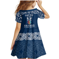 Personalised Kia Kaha Te Reo Maori Family Matching Mermaid Dress and Hawaiian Shirt Hei Tiki Mix Koru - Navy Blue LT7 - Polynesian Pride
