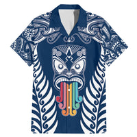 Personalised Kia Kaha Te Reo Maori Family Matching Mermaid Dress and Hawaiian Shirt Hei Tiki Mix Koru - Navy Blue LT7 Dad's Shirt - Short Sleeve Navy - Polynesian Pride