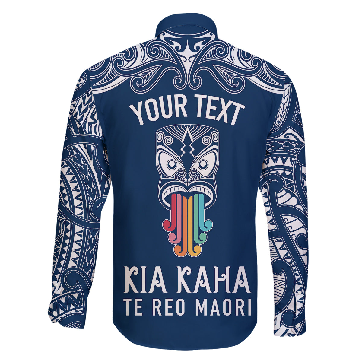 Personalised Kia Kaha Te Reo Maori Family Matching Off Shoulder Maxi Dress and Hawaiian Shirt Hei Tiki Mix Koru - Navy Blue LT7 - Polynesian Pride