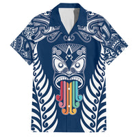 Personalised Kia Kaha Te Reo Maori Family Matching Off Shoulder Maxi Dress and Hawaiian Shirt Hei Tiki Mix Koru - Navy Blue LT7 Mom's Dress Navy - Polynesian Pride