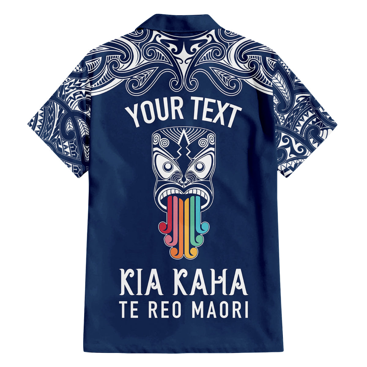 Personalised Kia Kaha Te Reo Maori Family Matching Off Shoulder Short Dress and Hawaiian Shirt Hei Tiki Mix Koru - Navy Blue LT7 - Polynesian Pride
