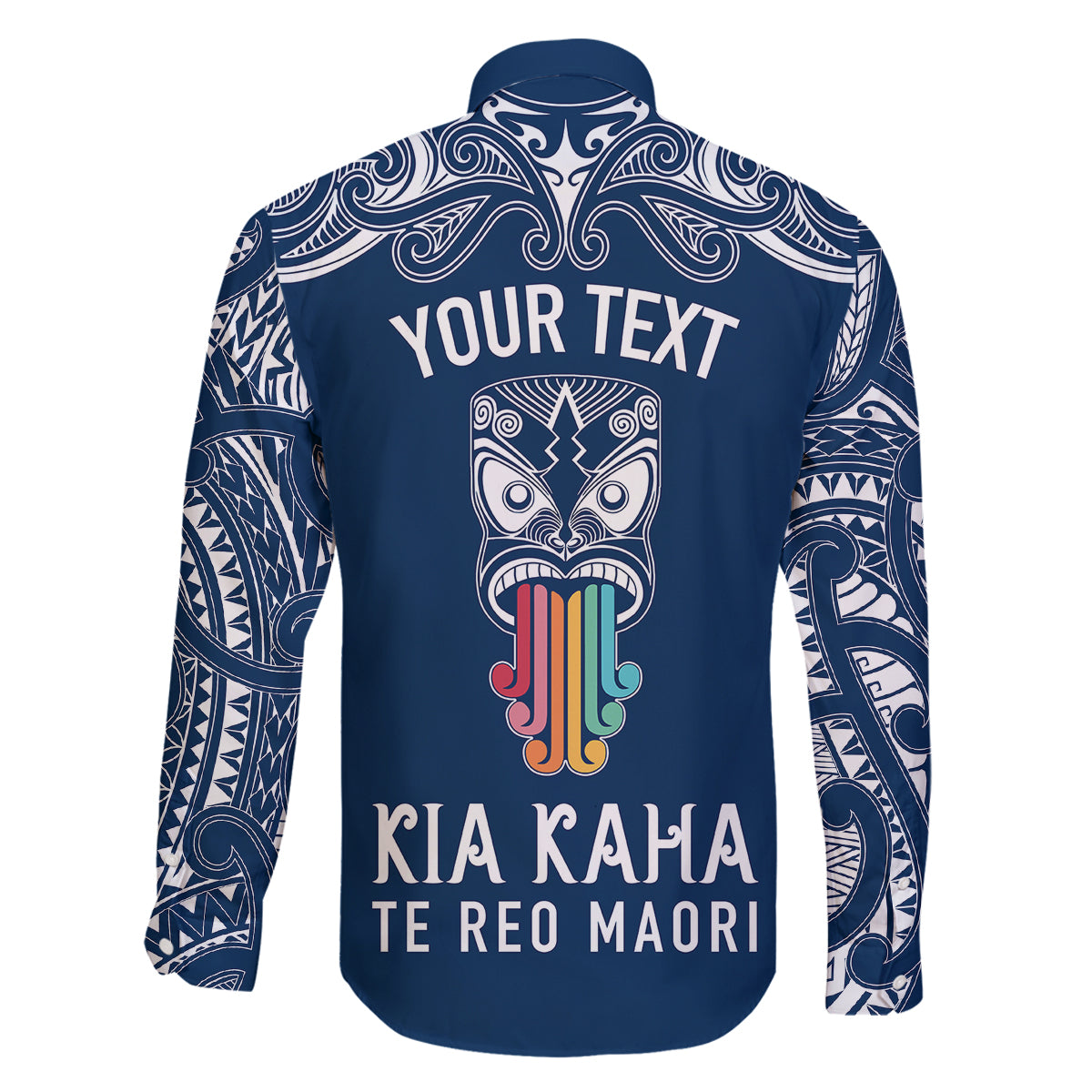 Personalised Kia Kaha Te Reo Maori Family Matching Puletasi Dress and Hawaiian Shirt Hei Tiki Mix Koru - Navy Blue LT7 - Polynesian Pride
