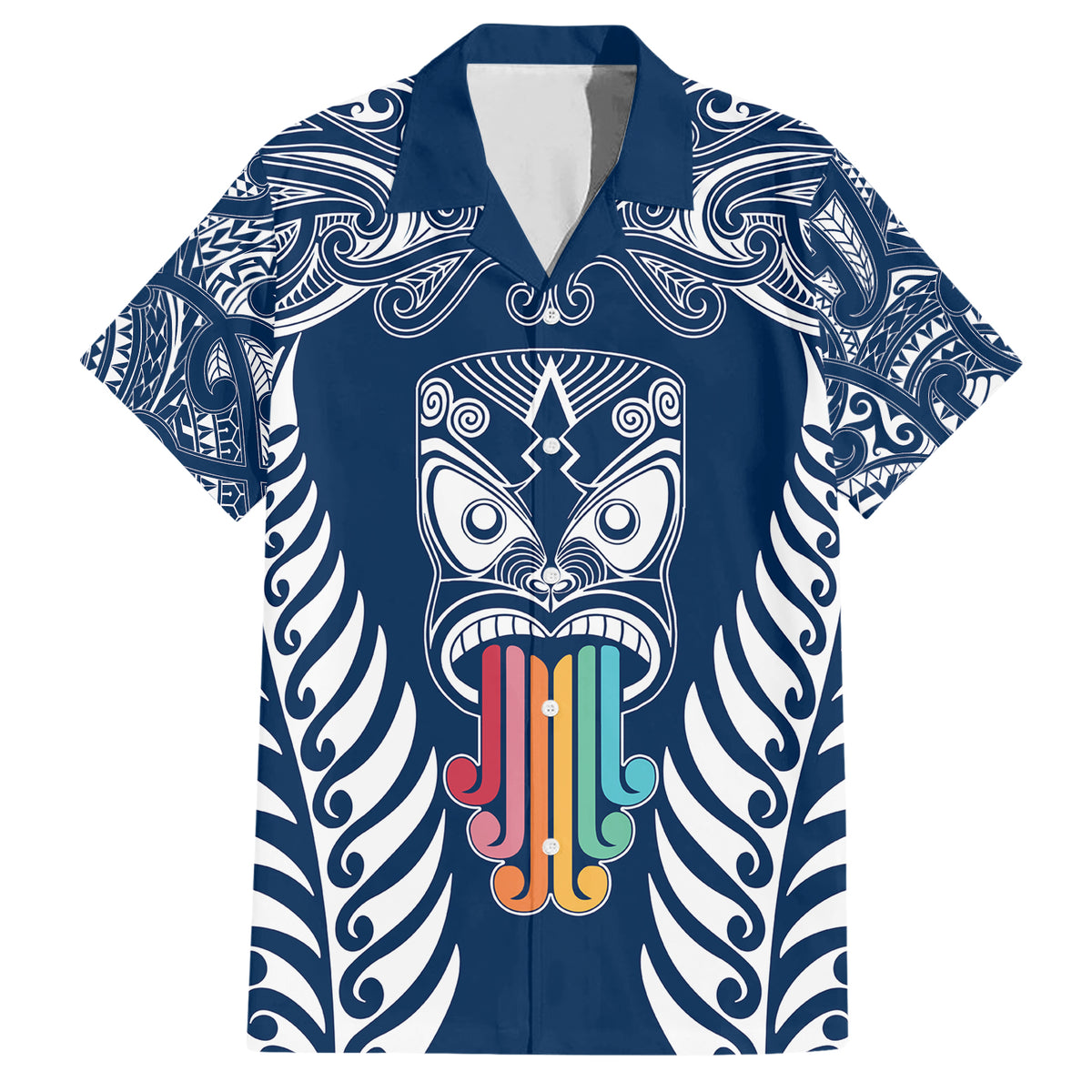 Personalised Kia Kaha Te Reo Maori Family Matching Short Sleeve Bodycon Dress and Hawaiian Shirt Hei Tiki Mix Koru - Navy Blue LT7 Dad's Shirt - Short Sleeve Navy - Polynesian Pride