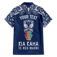 Personalised Kia Kaha Te Reo Maori Family Matching Short Sleeve Bodycon Dress and Hawaiian Shirt Hei Tiki Mix Koru - Navy Blue LT7 - Polynesian Pride