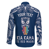 Personalised Kia Kaha Te Reo Maori Family Matching Tank Maxi Dress and Hawaiian Shirt Hei Tiki Mix Koru - Navy Blue LT7 - Polynesian Pride