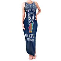 Personalised Kia Kaha Te Reo Maori Family Matching Tank Maxi Dress and Hawaiian Shirt Hei Tiki Mix Koru - Navy Blue LT7 Mom's Dress Navy - Polynesian Pride