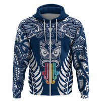 Personalised Kia Kaha Te Reo Maori Hoodie Hei Tiki Mix Koru - Navy Blue LT7 - Polynesian Pride