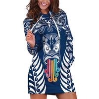 Personalised Kia Kaha Te Reo Maori Hoodie Dress Hei Tiki Mix Koru - Navy Blue LT7 Navy - Polynesian Pride