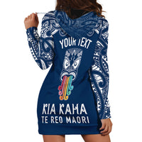 Personalised Kia Kaha Te Reo Maori Hoodie Dress Hei Tiki Mix Koru - Navy Blue LT7 - Polynesian Pride