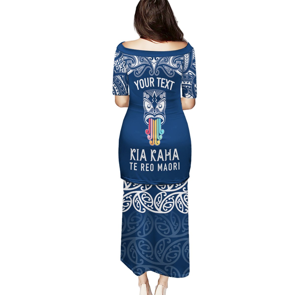 Personalised Kia Kaha Te Reo Maori Puletasi Hei Tiki Mix Koru - Navy Blue LT7 - Polynesian Pride