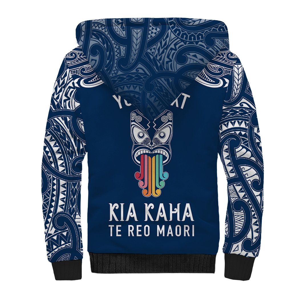 Personalised Kia Kaha Te Reo Maori Sherpa Hoodie Hei Tiki Mix Koru - Navy Blue LT7 - Polynesian Pride
