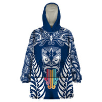 Personalised Kia Kaha Te Reo Maori Wearable Blanket Hoodie Hei Tiki Mix Koru - Navy Blue LT7 One Size Navy - Polynesian Pride