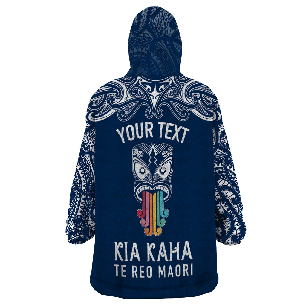 Personalised Kia Kaha Te Reo Maori Wearable Blanket Hoodie Hei Tiki Mix Koru - Navy Blue LT7 - Polynesian Pride