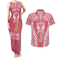 Personalised Kia Kaha Te Reo Maori Couples Matching Tank Maxi Dress and Hawaiian Shirt Hei Tiki Mix Koru - Pink LT7 Pink - Polynesian Pride