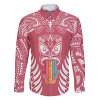 Personalised Kia Kaha Te Reo Maori Family Matching Long Sleeve Bodycon Dress and Hawaiian Shirt Hei Tiki Mix Koru - Pink LT7 Dad's Shirt - Long Sleeve Pink - Polynesian Pride
