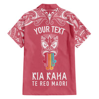 Personalised Kia Kaha Te Reo Maori Family Matching Off Shoulder Long Sleeve Dress and Hawaiian Shirt Hei Tiki Mix Koru - Pink LT7 - Polynesian Pride