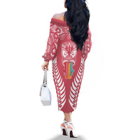 Personalised Kia Kaha Te Reo Maori Family Matching Off Shoulder Long Sleeve Dress and Hawaiian Shirt Hei Tiki Mix Koru - Pink LT7 - Polynesian Pride