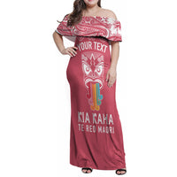 Personalised Kia Kaha Te Reo Maori Family Matching Off Shoulder Maxi Dress and Hawaiian Shirt Hei Tiki Mix Koru - Pink LT7 Dad's Shirt - Long Sleeve Pink - Polynesian Pride