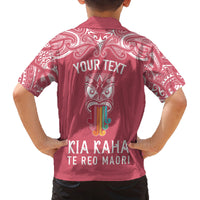 Personalised Kia Kaha Te Reo Maori Family Matching Off Shoulder Short Dress and Hawaiian Shirt Hei Tiki Mix Koru - Pink LT7 - Polynesian Pride