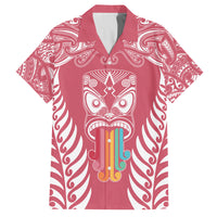 Personalised Kia Kaha Te Reo Maori Family Matching Off Shoulder Short Dress and Hawaiian Shirt Hei Tiki Mix Koru - Pink LT7 Dad's Shirt - Short Sleeve Pink - Polynesian Pride