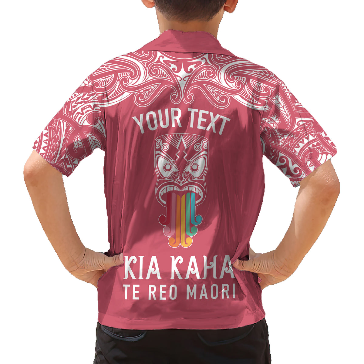 Personalised Kia Kaha Te Reo Maori Family Matching Short Sleeve Bodycon Dress and Hawaiian Shirt Hei Tiki Mix Koru - Pink LT7 - Polynesian Pride