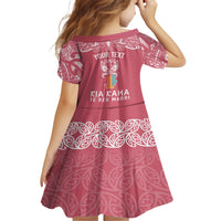 Personalised Kia Kaha Te Reo Maori Family Matching Short Sleeve Bodycon Dress and Hawaiian Shirt Hei Tiki Mix Koru - Pink LT7 - Polynesian Pride