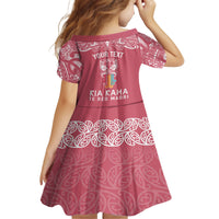 Personalised Kia Kaha Te Reo Maori Family Matching Summer Maxi Dress and Hawaiian Shirt Hei Tiki Mix Koru - Pink LT7 - Polynesian Pride