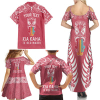 Personalised Kia Kaha Te Reo Maori Family Matching Summer Maxi Dress and Hawaiian Shirt Hei Tiki Mix Koru - Pink LT7 - Polynesian Pride