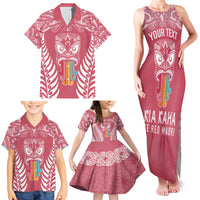 Personalised Kia Kaha Te Reo Maori Family Matching Tank Maxi Dress and Hawaiian Shirt Hei Tiki Mix Koru - Pink LT7 - Polynesian Pride