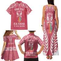Personalised Kia Kaha Te Reo Maori Family Matching Tank Maxi Dress and Hawaiian Shirt Hei Tiki Mix Koru - Pink LT7 - Polynesian Pride