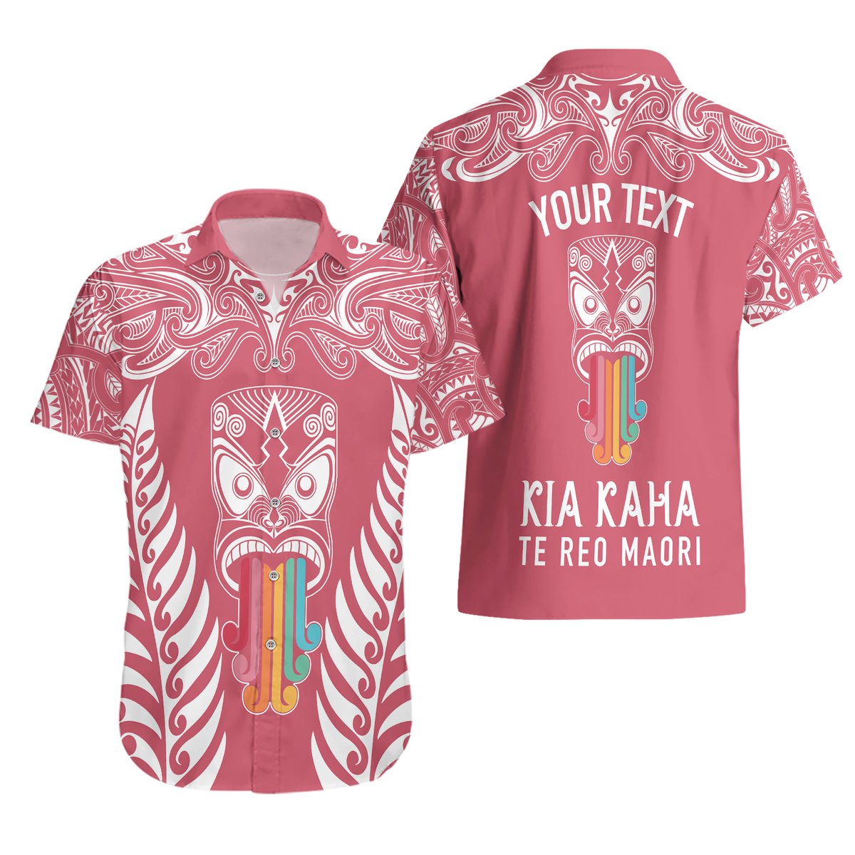 personalised-kia-kaha-te-reo-maori-hawaiian-shirt-hei-tiki-mix-koru-pink