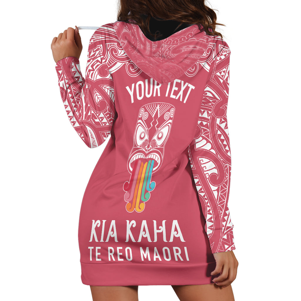 Personalised Kia Kaha Te Reo Maori Hoodie Dress Hei Tiki Mix Koru - Pink LT7 - Polynesian Pride