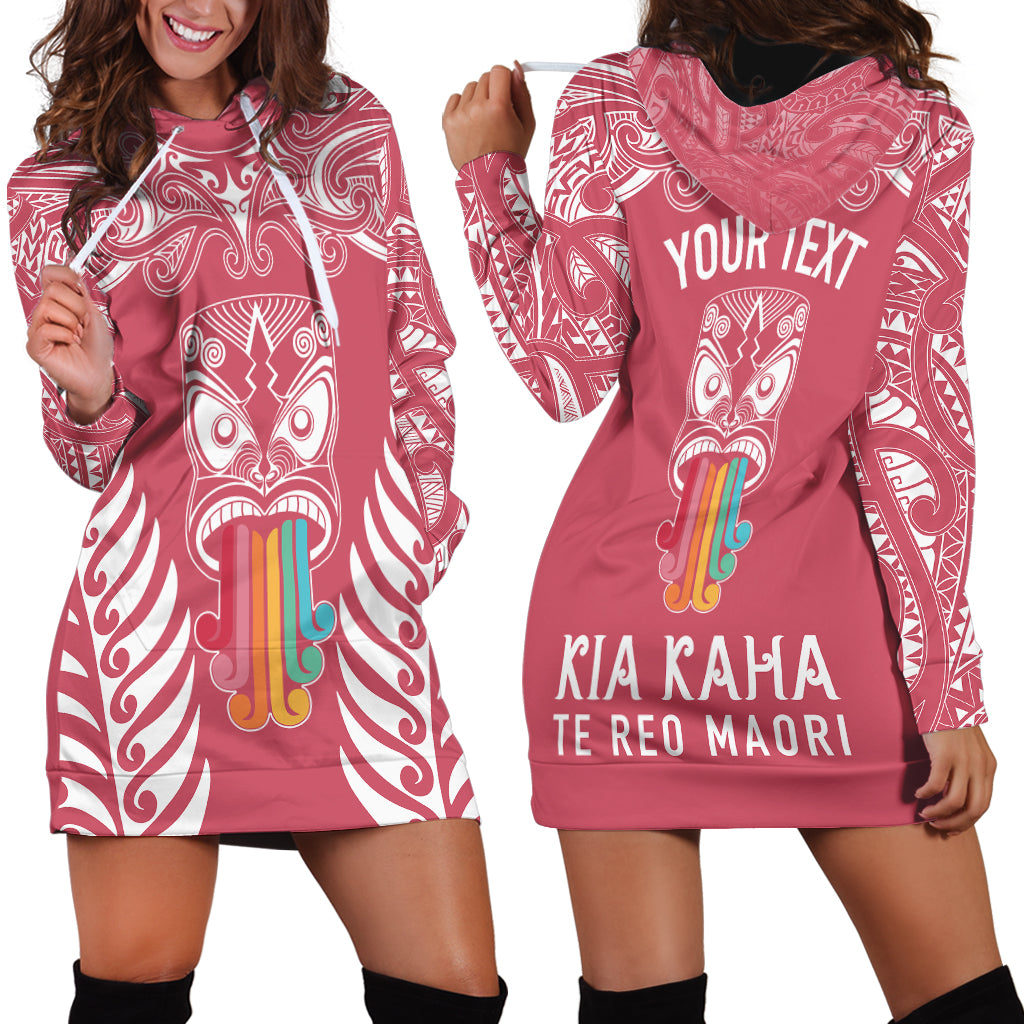 Personalised Kia Kaha Te Reo Maori Hoodie Dress Hei Tiki Mix Koru - Pink LT7 - Polynesian Pride