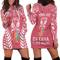 Personalised Kia Kaha Te Reo Maori Hoodie Dress Hei Tiki Mix Koru - Pink LT7 - Polynesian Pride