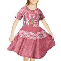 Personalised Kia Kaha Te Reo Maori Kid Short Sleeve Dress Hei Tiki Mix Koru - Pink LT7 - Polynesian Pride