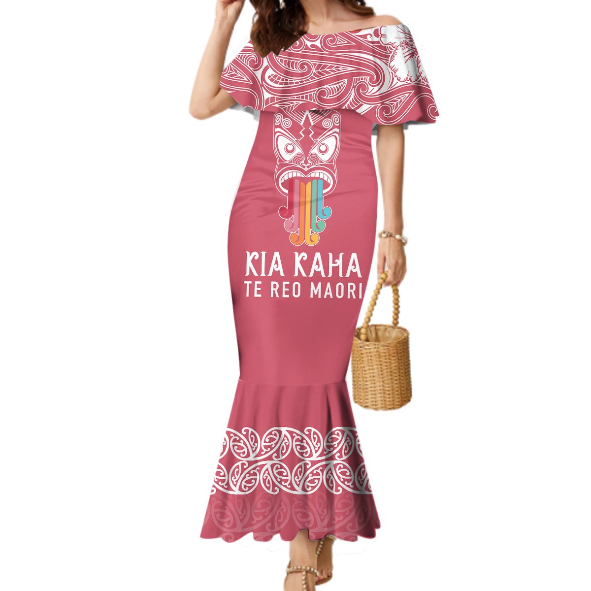 Personalised Kia Kaha Te Reo Maori Mermaid Dress Hei Tiki Mix Koru - Pink LT7 Women Pink - Polynesian Pride