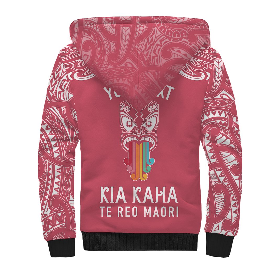 Personalised Kia Kaha Te Reo Maori Sherpa Hoodie Hei Tiki Mix Koru - Pink LT7 - Polynesian Pride