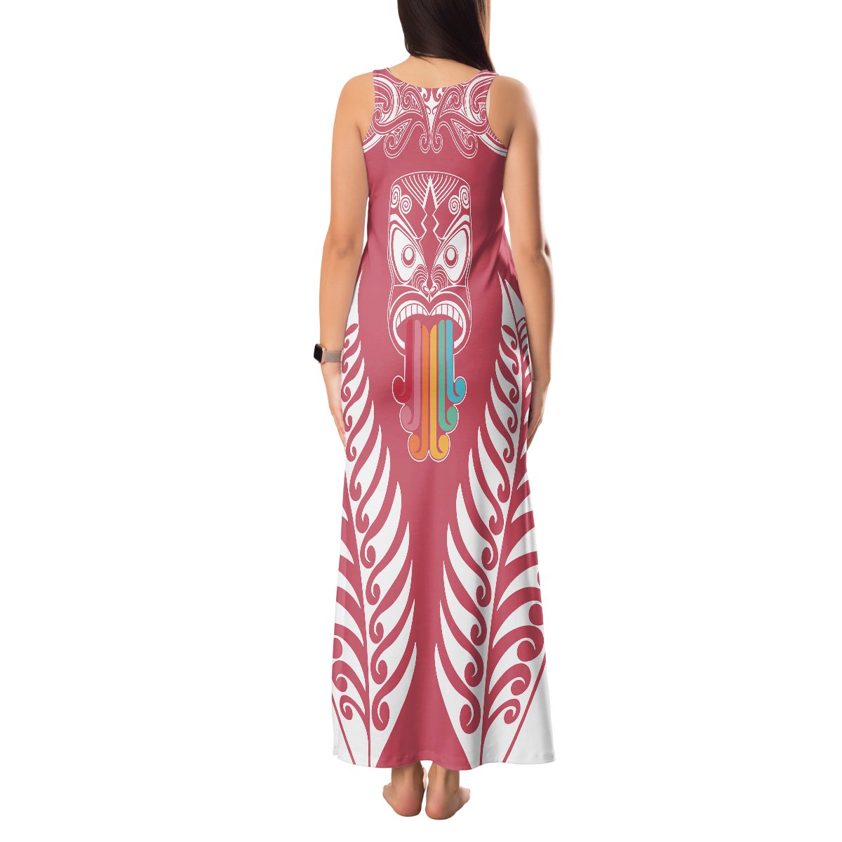 Personalised Kia Kaha Te Reo Maori Tank Maxi Dress Hei Tiki Mix Koru - Pink LT7 - Polynesian Pride